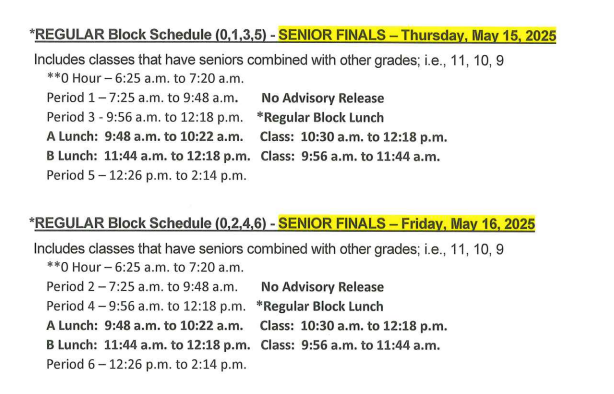  Senior Final Schedule